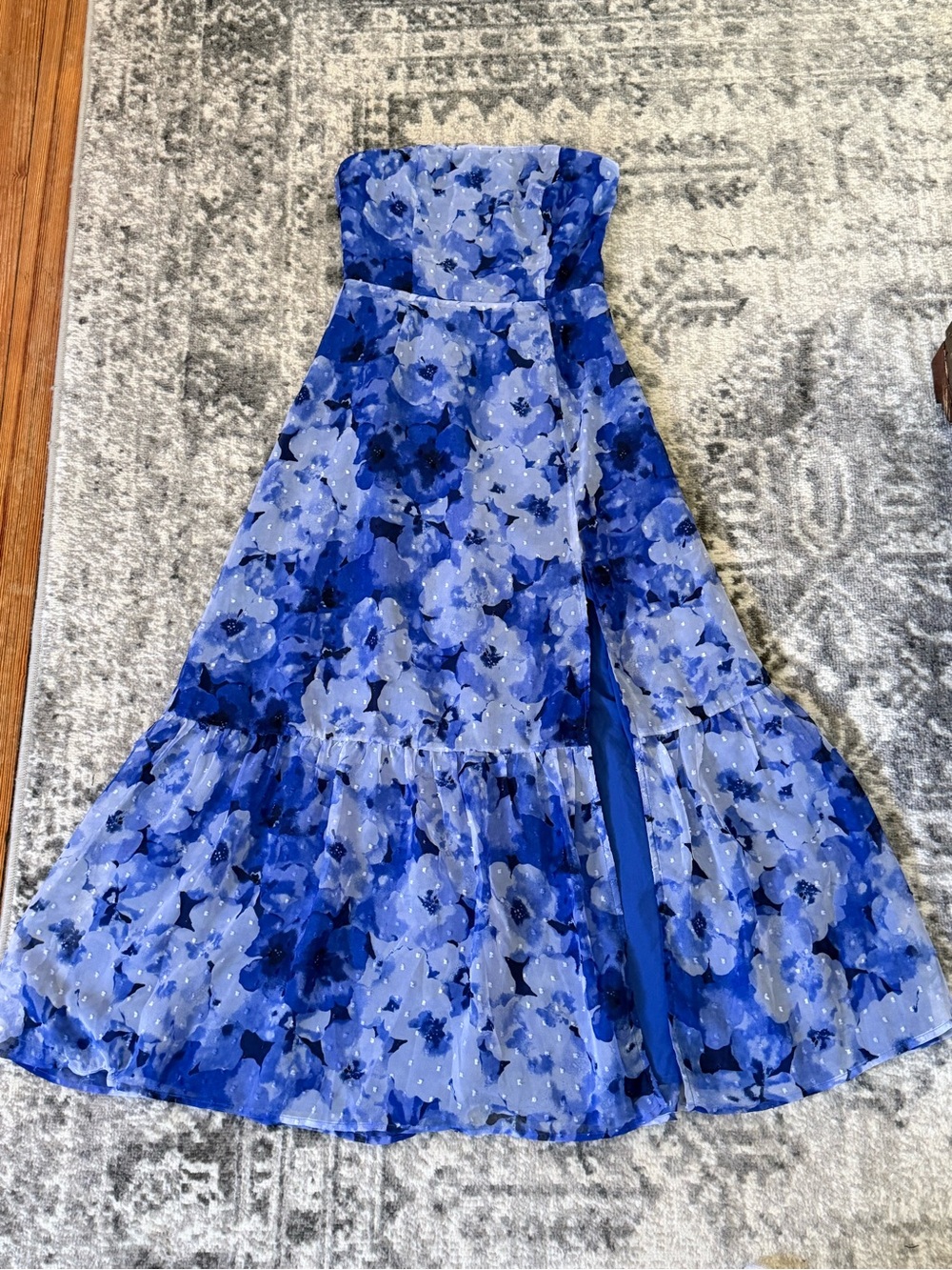 Lulu's Blue Floral Strapless Maxi Dress
